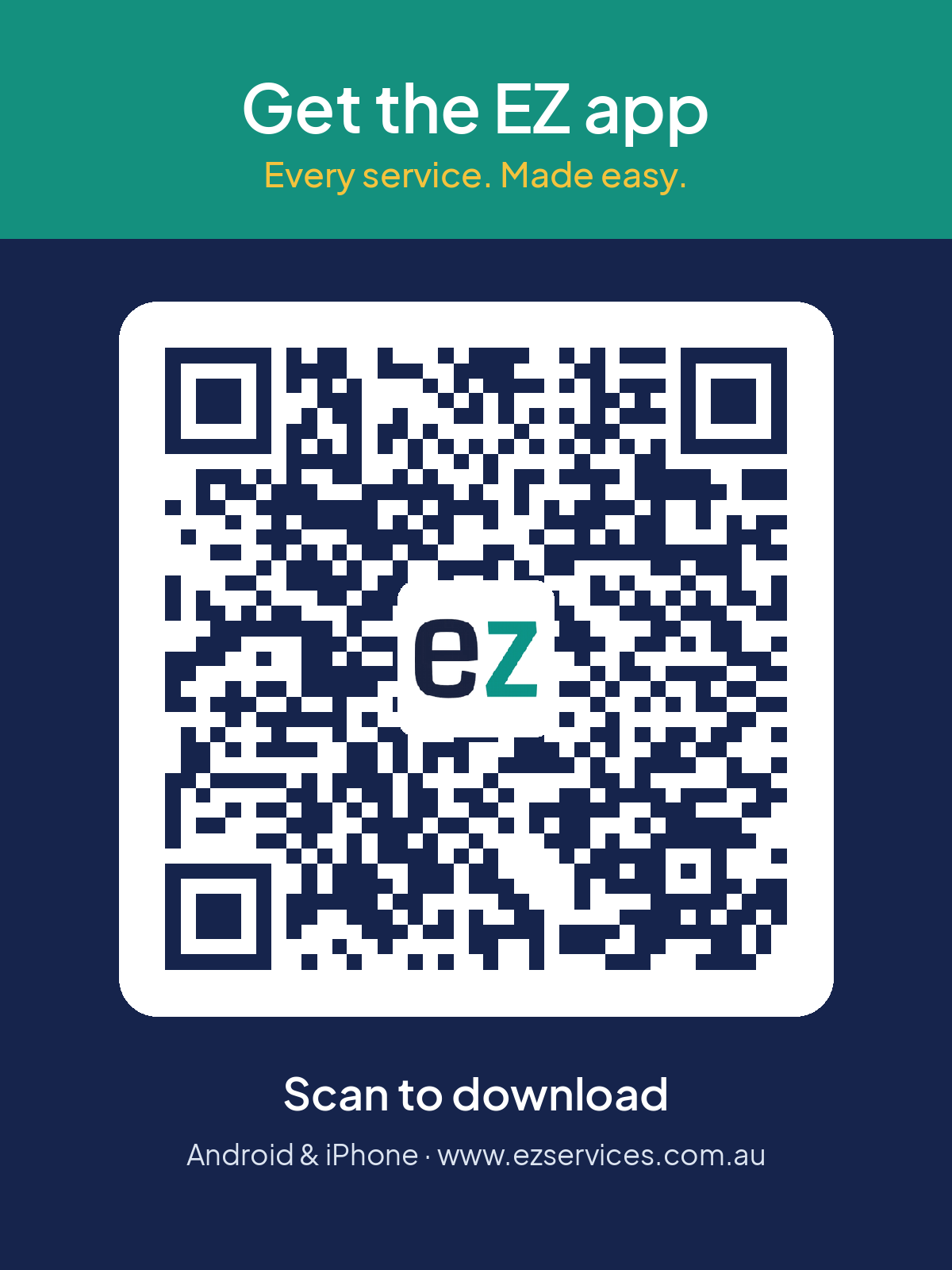 Scan the QR code to download the EZ Services app for Android and iPhone